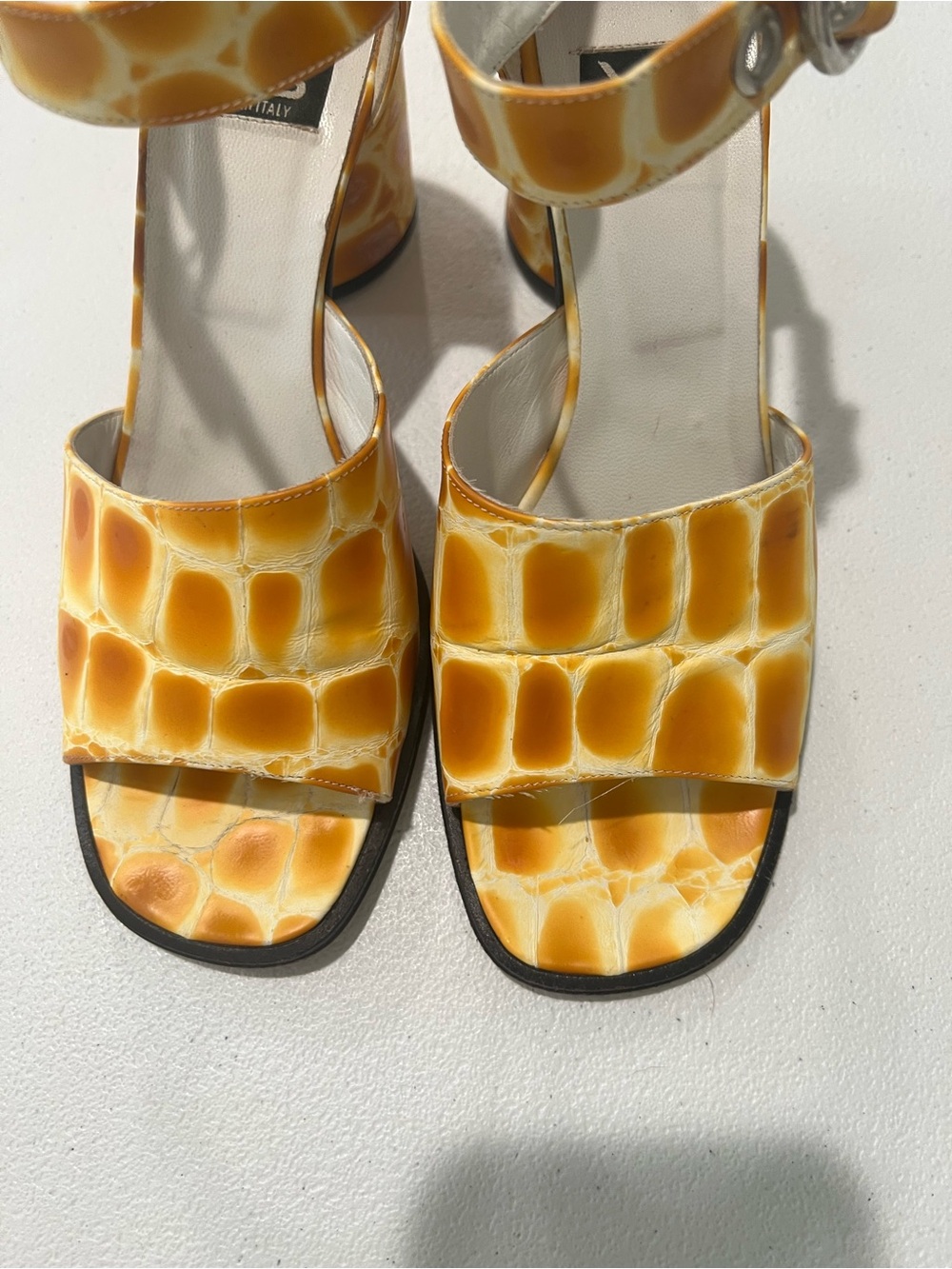 VS made in Italy Vintage 70s disco style crocodile leather Strap Heels Sz 8 - Picture 10 of 10